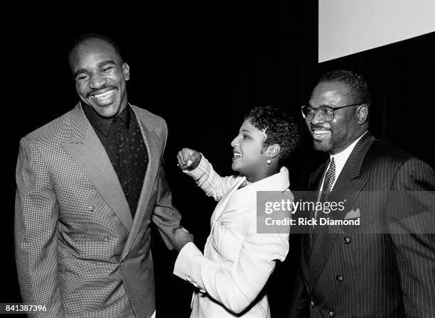 Boxing Champion Evander "The Real Deal" Holyfield, Singer/Songwriter Toni Braxton and LaFace Co-Founder Antonio "L.A." Reid attend LaFace Records...