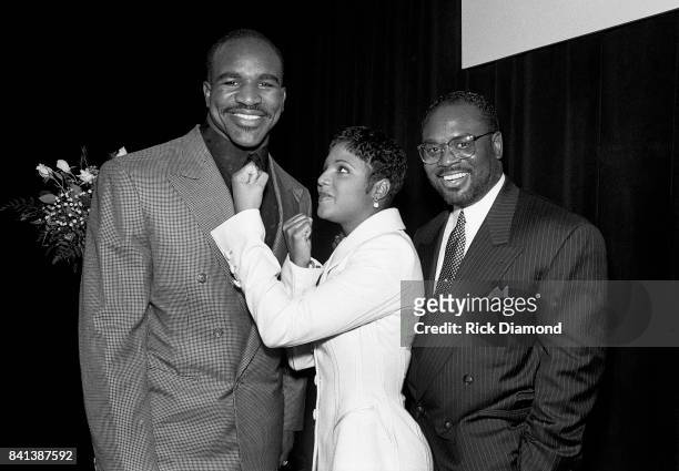 Boxing Champion Evander "The Real Deal" Holyfield, Singer/Songwriter Toni Braxton and LaFace Co-Founder Antonio "L.A." Reid attend LaFace Records...