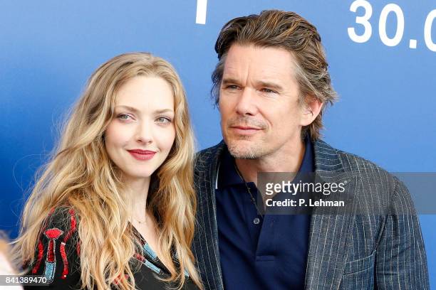 Ethan Hawke and Amanda Seyfried attend the 'First Reformed' photocall during the 74th Venice Film Festival on August 31, 2017 in Venice, Italy....