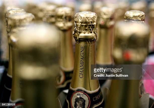 Bottles of champagne are seen on display at a Costco store December 29, 2008 in South San Francisco, California. As the economy continues to falter,...