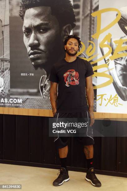 Player Derrick Rose of the Cleveland Cavaliers meets fans at Hi-Park Basketball Park on August 31, 2017 in Beijing, China.