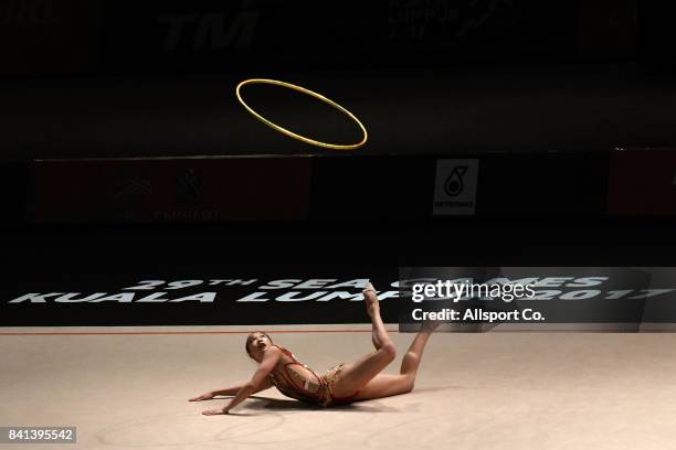 Edlyn Ho Zen Yee of Singapore competes during the Qualifying and Team Final Rhythmic Gymnastic Competition at the MITEC as part of the 2017 SEA Games...