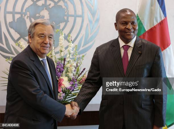 Secretary-General Antonio Guterres meets with Faustin Archange Touadera, President of the Central African Republic, at the United Nations...