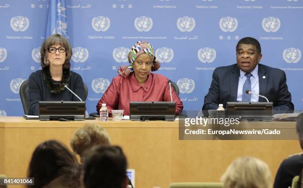 Phumzile Mlambo-Ngcuka, Executive Director, UN Women, Martin Chungong, Secretary General, IPU and Paddy Torsney at the United Nations Headquarters in...