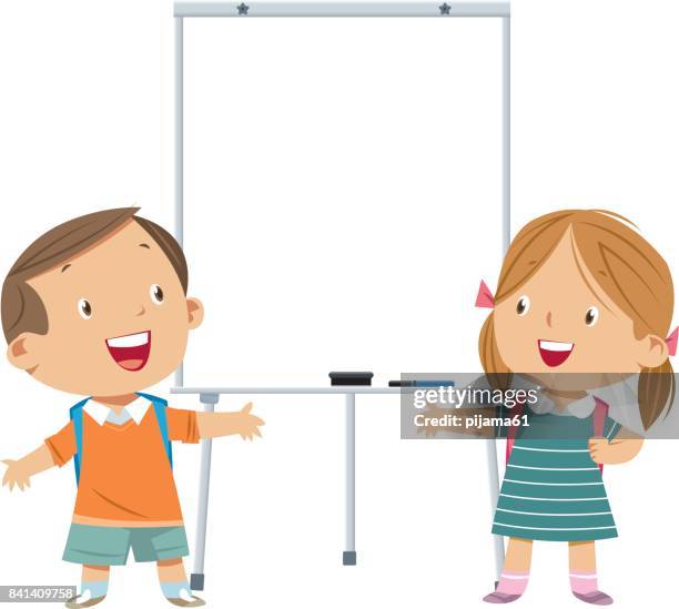 whiteboard and kids - boy in briefs stock illustrations