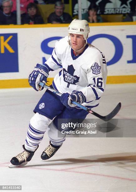 Darby Hendrickson of the Toronto Maple Leafs skates against the Ottawa Senators during game action on December 5, 1995 at Maple Leaf Gardens in...