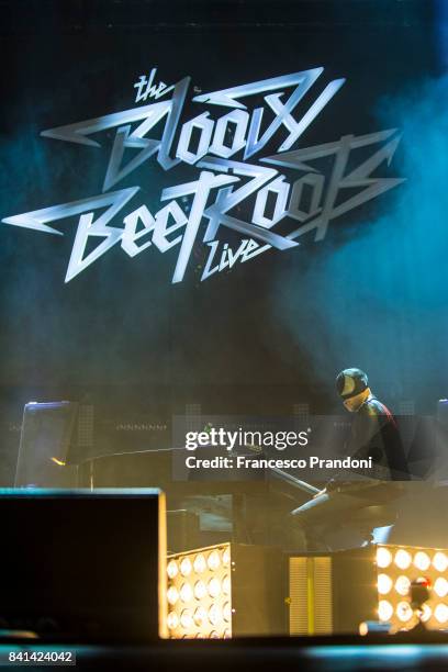 Sir Bob Cornelius Rifo of The Bloody Beetroots performs on stage during the Home Festival on August 31, 2017 in Treviso, Italy.
