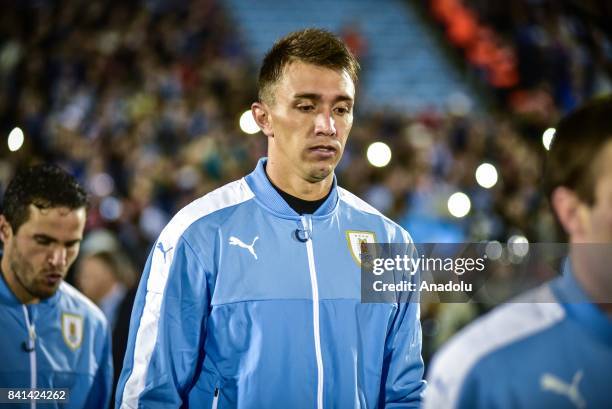 Uruguay's goalkeeper Fernando Muslera enters the pitch prior to 2018 FIFA World Cup qualifying match between Uruguay and Argentina at the Centenario...