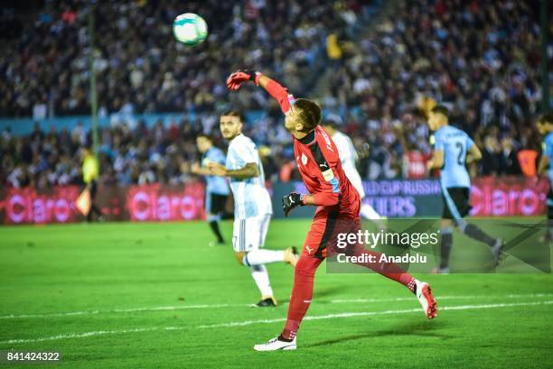 Uruguay's goalkeeper Fernando Muslera in action during 2018 FIFA World Cup qualifying match between Uruguay and Argentina at the Centenario Stadium...