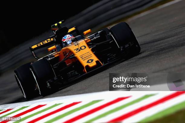 Jolyon Palmer of Great Britain driving the Renault Sport Formula One Team Renault RS17 on track during practice for the Formula One Grand Prix of...