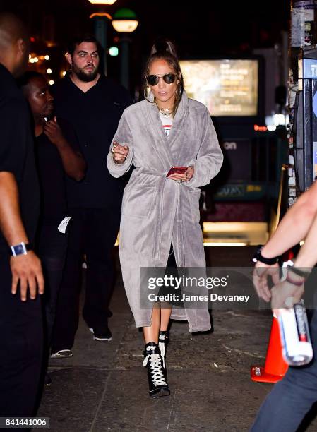 Jennifer Lopez seen on location for a music video in Manhattan on August 31, 2017 in New York City.