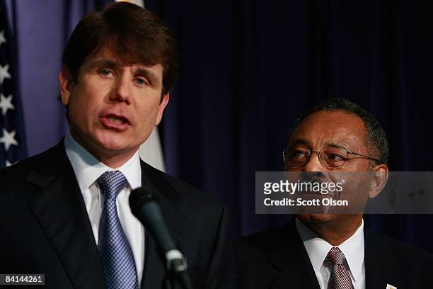 Illinois Governor Rod Blagojevich introduces former Illinois Attorney General Roland Burris as his choice to fill the U.S. Senate seat vacated by...