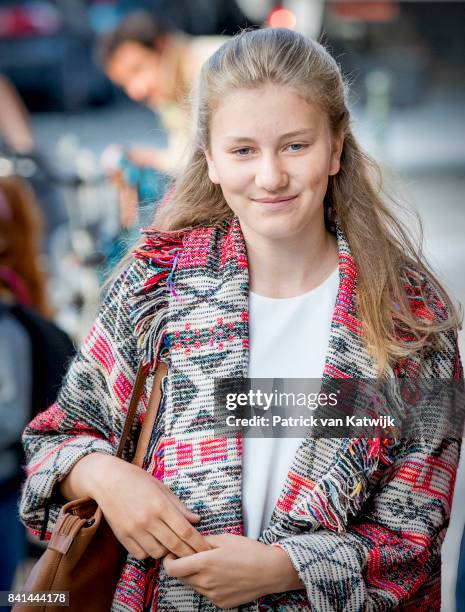 Princess Elisabeth of Belgium on her way to school at the Sint-Jan-Berchmanscollege after the summer vacation on September 1, 2017 in Brussels,...