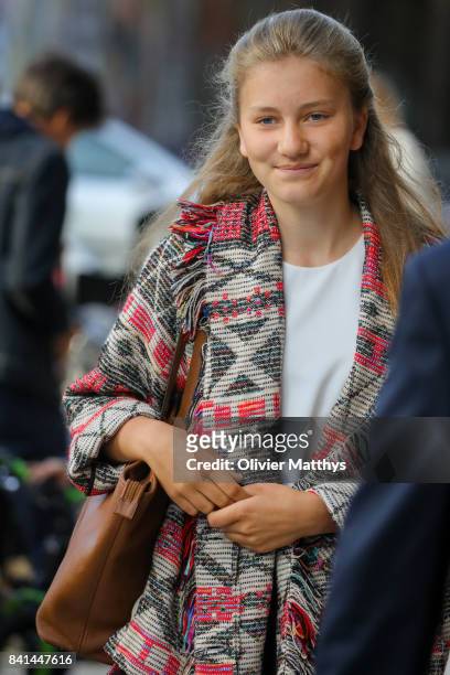 Princess Elisabeth of Belgium arrives at the St John Bergmans college to attend the first day of school on September 1, 2017 in Brussels, Belgium.