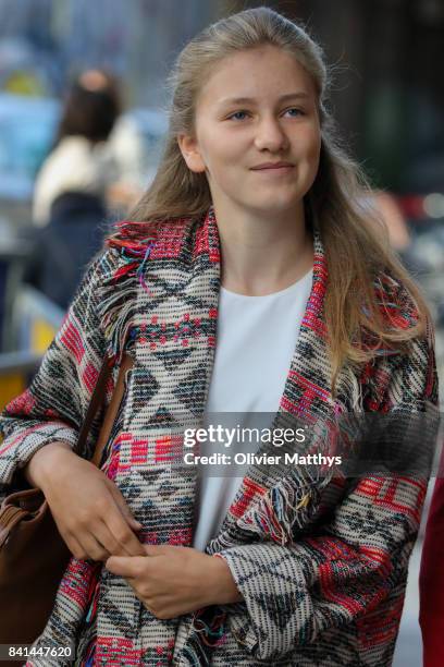 Princess Elisabeth of Belgium arrives at the St John Bergmans college to attend the first day of school on September 1, 2017 in Brussels, Belgium.