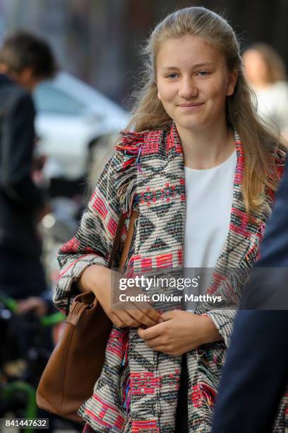 Princess Elisabeth of Belgium arrives at the St John Bergmans college to attend the first day of school on September 1, 2017 in Brussels, Belgium.