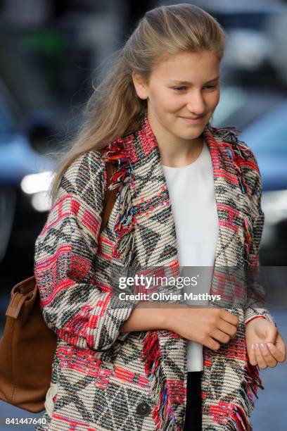 Princess Elisabeth of Belgium arrives at the St John Bergmans college to attend the first day of school on September 1, 2017 in Brussels, Belgium.