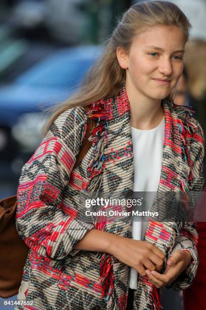 Princess Elisabeth of Belgium arrives at the St John Bergmans college to attend the first day of school on September 1, 2017 in Brussels, Belgium.