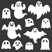 set of cute ghost creation kit, changeable face, flat design vector for halloween