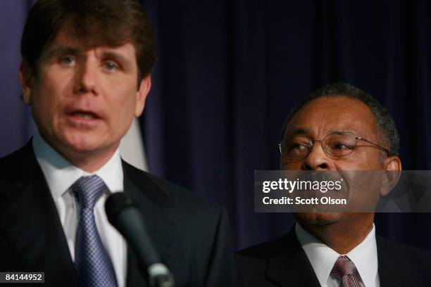 Illinois Governor Rod Blagojevich introduces former Illinois Attorney General Roland Burris as his choice to fill the U.S. Senate seat vacated by...