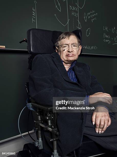 Theoretical physicist and author Stephen Hawking poses for a portrait session for Discover Magazine. Published image.