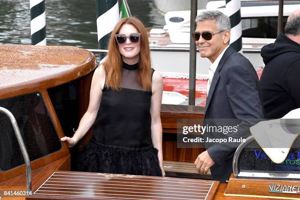 George Clooney and Julianne Moore are seen arriving at Hotel Excelsior during the 74. Venice Film Festival on September 1, 2017 in Venice, Italy.