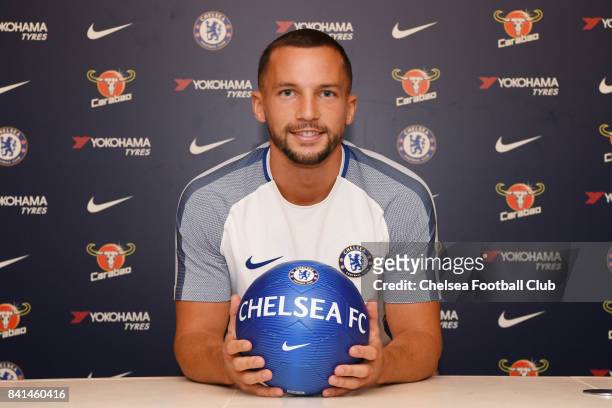 Danny Drinkwater poses as he is unveiled as a new signing for Chelsea FC, on August 31, 2017 in Cobham, England.