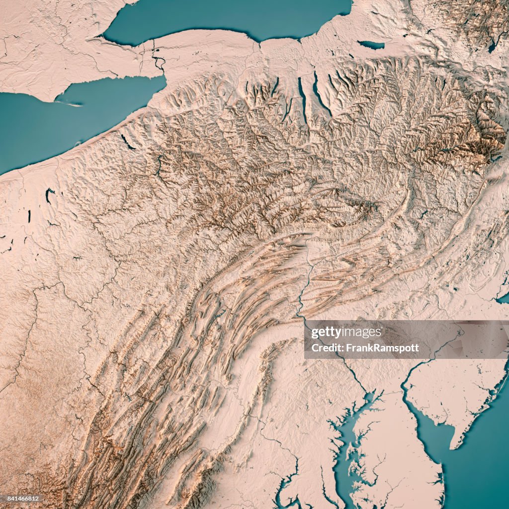 アメリカ合衆国ペンシルベニア州 3 D レンダリング地形図ニュートラル