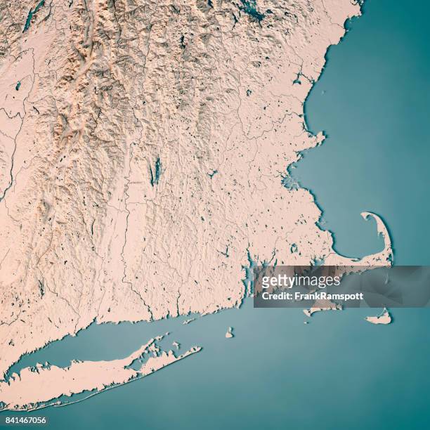 massachusetts state usa 3d render topographic map neutral - massachusetts map stock pictures, royalty-free photos & images