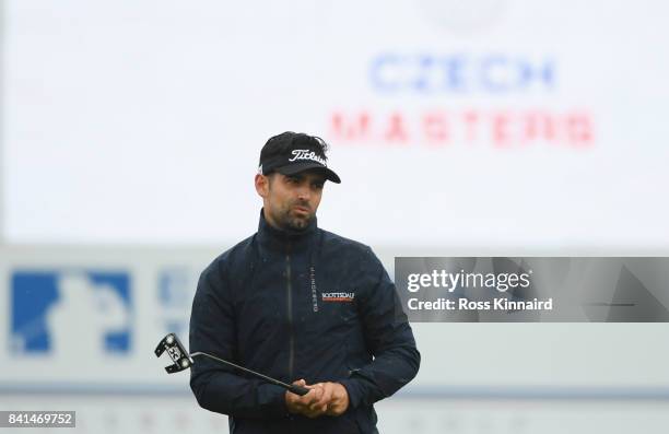 Lee Slattery of England reacts to a putt on the 18th green during day two of the D+D REAL Czech Masters at Albatross Golf Resort on September 1, 2017...