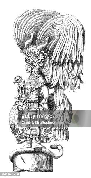 stockillustraties, clipart, cartoons en iconen met standbeeld van de azteekse godin in yucatan mexico 1859 - ancient mayan gods