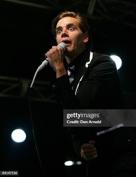 Pelle Almqviest of the band The Hives performs on stage during day two of The Falls Music & Arts Festival on December 30, 2008 in Lorne, Australia.