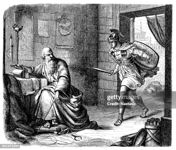 the last hour of archimedes - mathematician stock illustrations