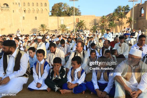 Muslims gather to perform the Eid Al-Adha prayer at Martyrs Square in Tripoli, Libya on September 01, 2017. Muslims worldwide celebrate Eid Al-Adha,...