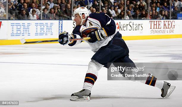 Ilya Kovalchuk of the Atlanta Thrashers fires a shot against the Toronto Maple Leafs during their NHL game at the Air Canada Centre December 30, 2008...