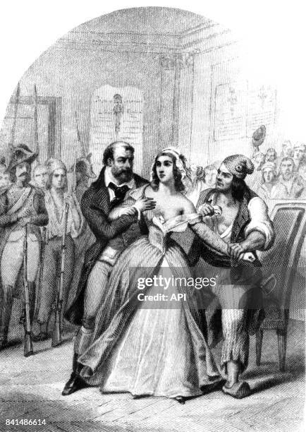 Charlotte Corday devant le tribunal révolutionnaire en France.