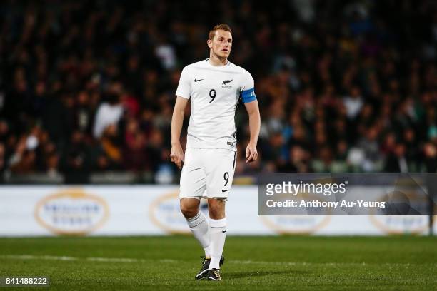 Chris Wood of New Zealand looks on during the 2018 FIFA World Cup Qualifier match between the New Zealand All Whites and Solomon Island at North...