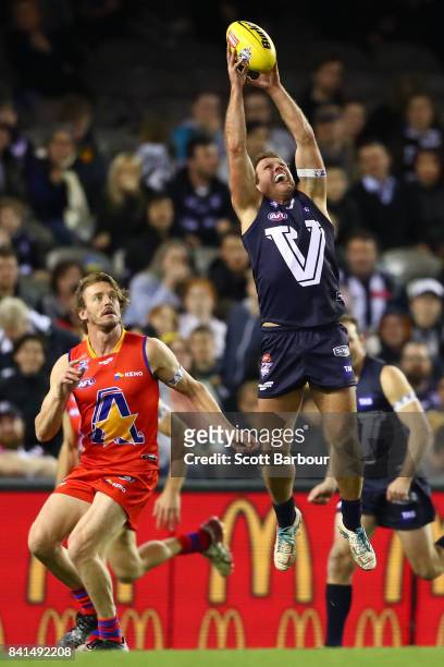 Campbell Brown of Victoria marks the ball during the 2017 EJ Whitten Legends Game between Victoria and the All Stars at Etihad Stadium on September...