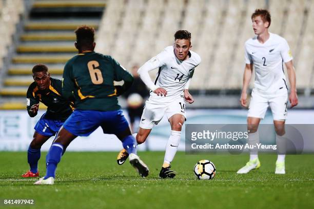 Ryan Thomas of New Zealand on the attack during the 2018 FIFA World Cup Qualifier match between the New Zealand All Whites and Solomon Island at...