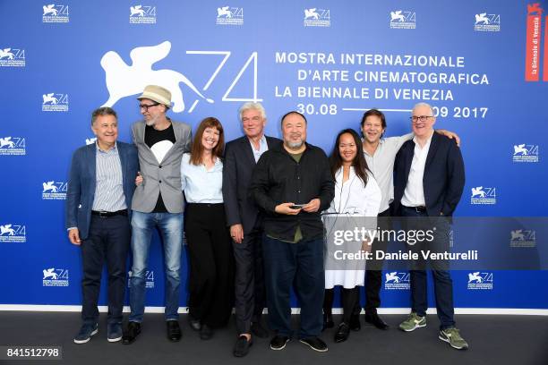 Paolo Del Brocco, Niels Pagh Andersen, Diane Weyermann, Christopher Doyle, Ai Weiwei and guests attend the 'Human Flow' photocall during the 74th...