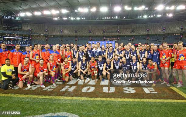 Victoria and the All Stars pose for a photo after the 2017 EJ Whitten Legends Game between Victoria and the All Stars at Etihad Stadium on September...