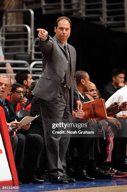 Head Coach Tony DiLeo of the Philadelphia 76ers directs his team against the Los Angeles Clippers at Staples Center on December 31, 2008 in Los...