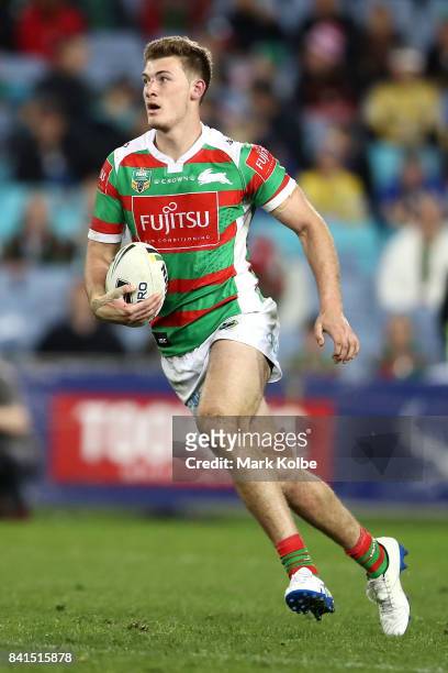 Campbell Graham of the Rabbitohs runs the ball during the round 26 NRL match between the Parramatta Eels and the South Sydney Rabbitohs at ANZ...