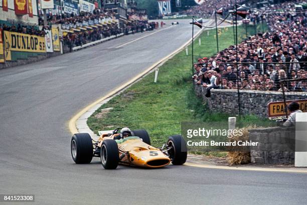 Bruce McLaren, McLaren-Ford M7A, Grand Prix of Belgium, Spa Francorchamps, 09 June 1968.