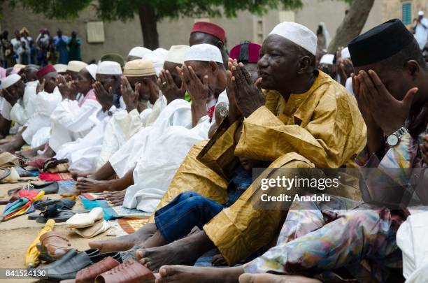 Muslims perform the Eid Al-Adha prayer at Grand Mosque in Djenne, Mali on September 01, 2017. Muslims worldwide celebrate Eid Al-Adha, to commemorate...