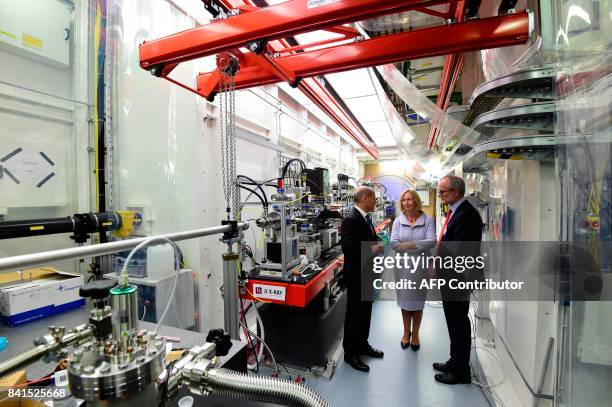 German Education and Research Minister Johanna Wanka chats with Mayor of Hamburg Olaf Scholz and European XFEL Managing Director Robert Feidenhans'l...