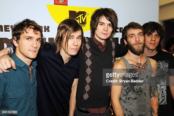 The Academy Is members AJ LaTrace, Mike Carden, William Beckett, Michael DelPrincipe and Adam Siska attend the pre-taping of the 2009 MTV New Year's...