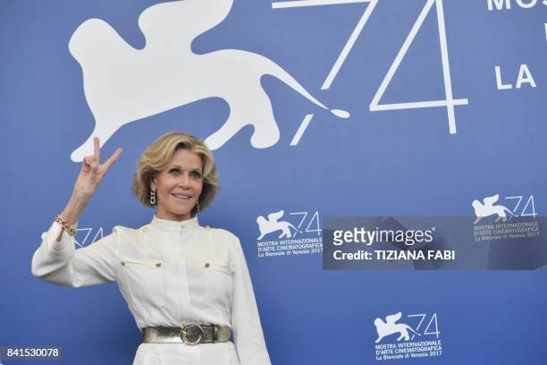 Actress Jane Fonda attends the photocall of the movie "Our Souls at Night" presented out of competition during the 74th Venice Film Festival on...