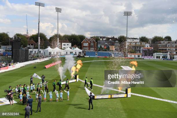 General view as the players enter the pitch prior to the Women's Kia Super League Semi Final between Surrey Stars and Western Storm at The 1st...