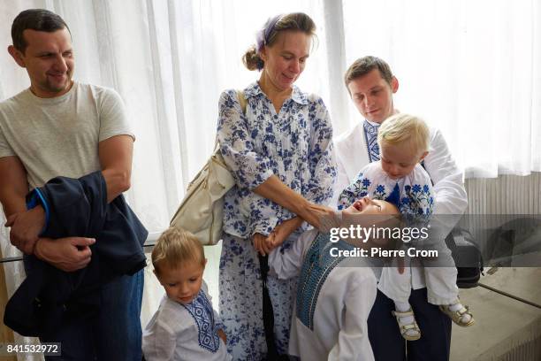 Music students and their relatives attend a concert at the Special Music School Lysenko of Kiev as the first of september traditionally marks the...